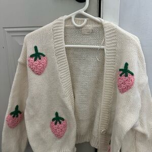 Dreamers Cream Cardigan with Pink Strawberry Accents